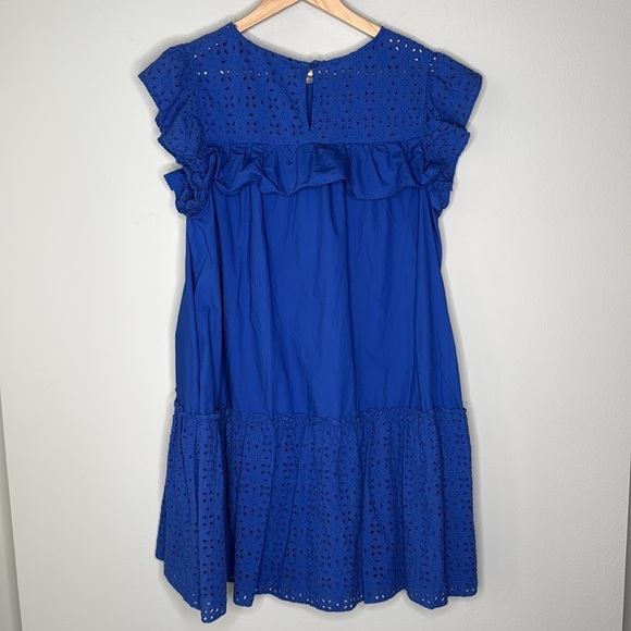 Who What Wear Sleeveless Eyelet Mix Ruffle Dress in Blue Size Large - Picture 5 of 9